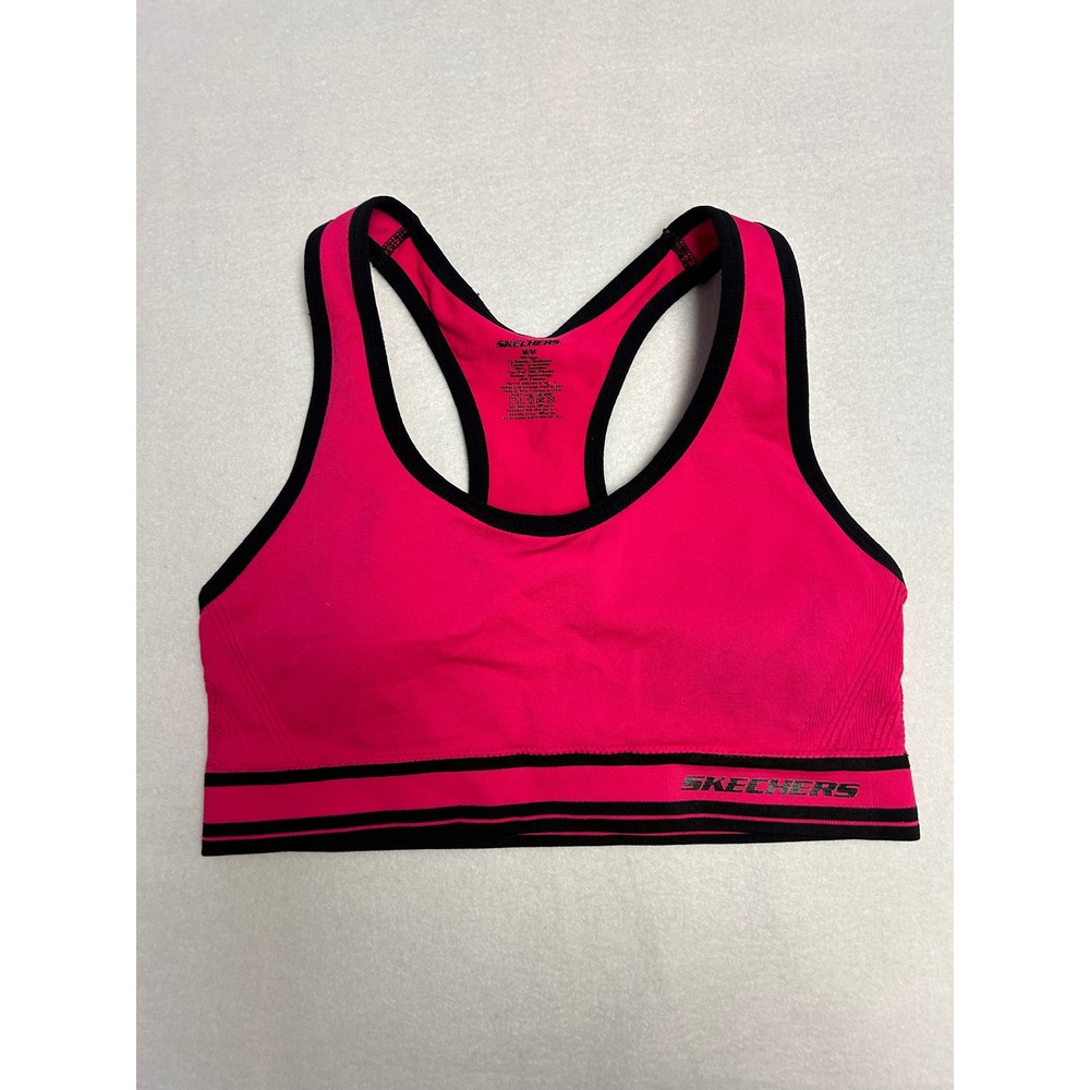 Skechers Women's Pink Black Racerback Sports Bra Athletic‎ Fitness M M